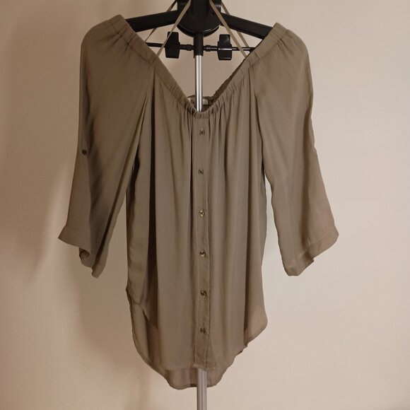 Bella Dahl Women’s Olive Green Off-the-Shoulder High-Low Top Size L Large NWT - Picture 16 of 16